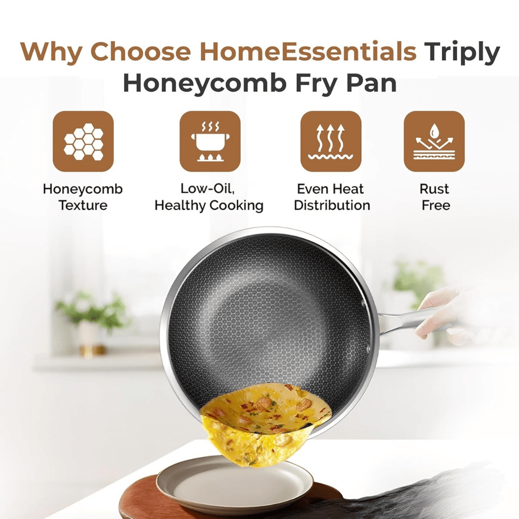 Tri-Ply Stainless Steel Honeycomb Fry Pan with Lid(24cm)