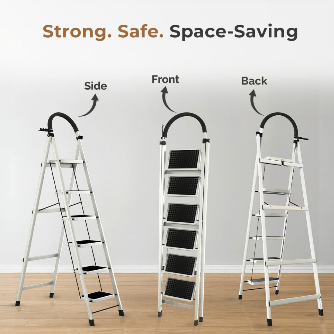6-Step Foldable Carbon Mild Steel Ladder for Home