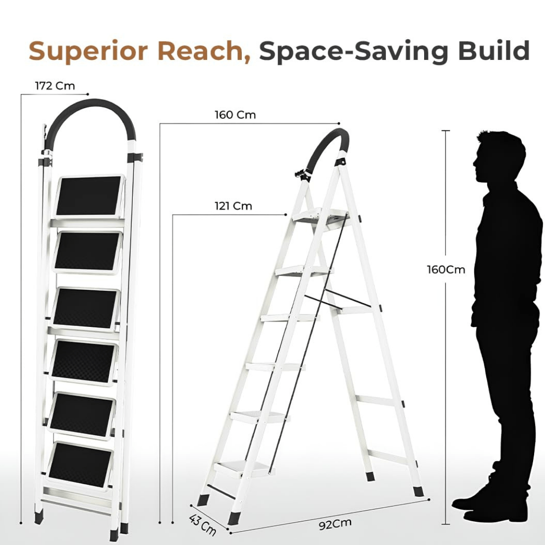 6-Step Foldable Carbon Mild Steel Ladder for Home