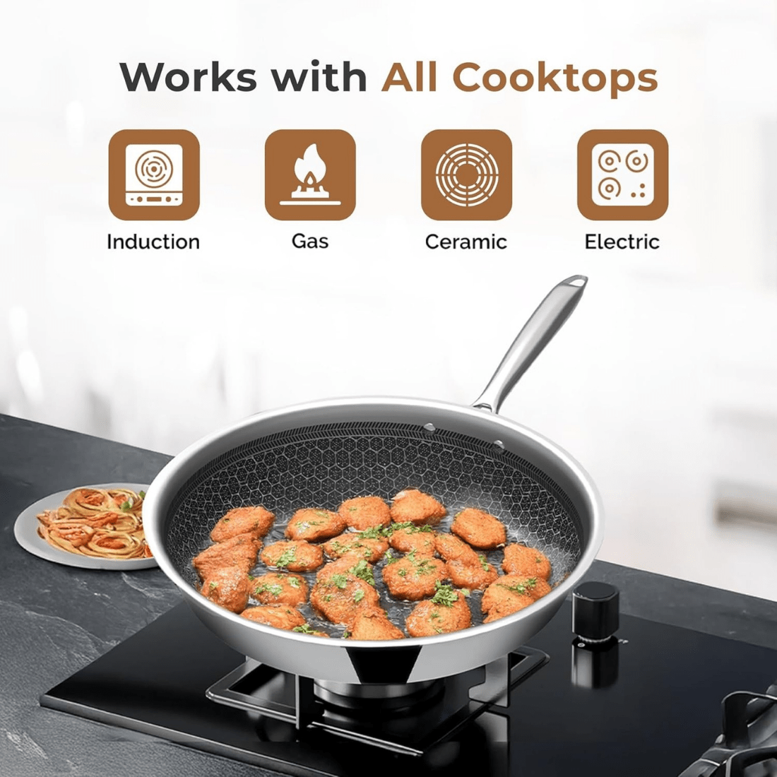 Tri-Ply Stainless Steel Honeycomb Fry Pan with Lid(26cm)