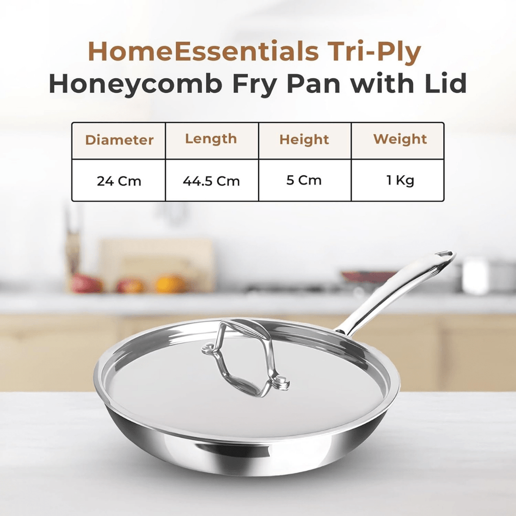 Tri-Ply Stainless Steel Honeycomb Fry Pan with Lid(24cm)