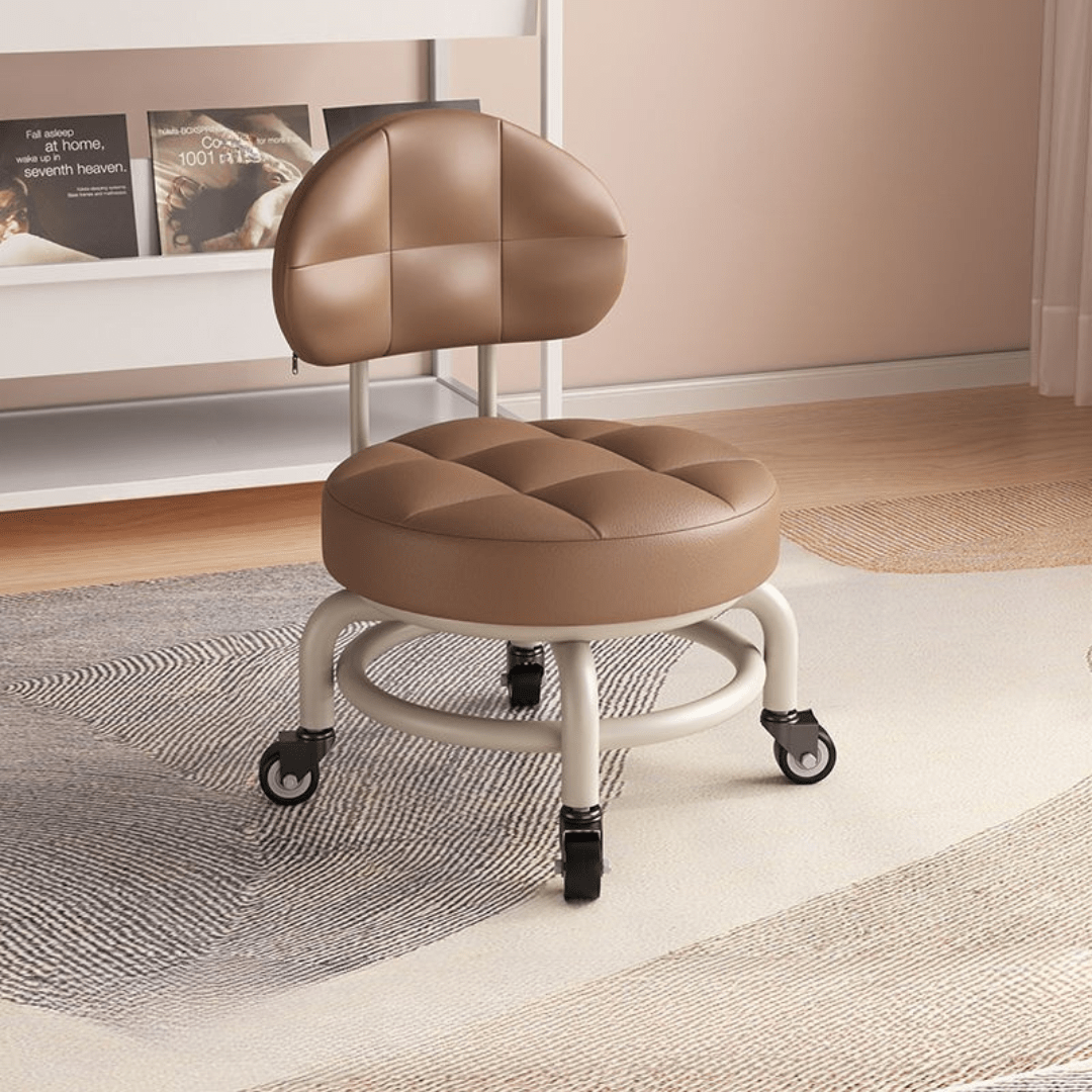 360° Smooth Rotation Rolling Stool with Backrest