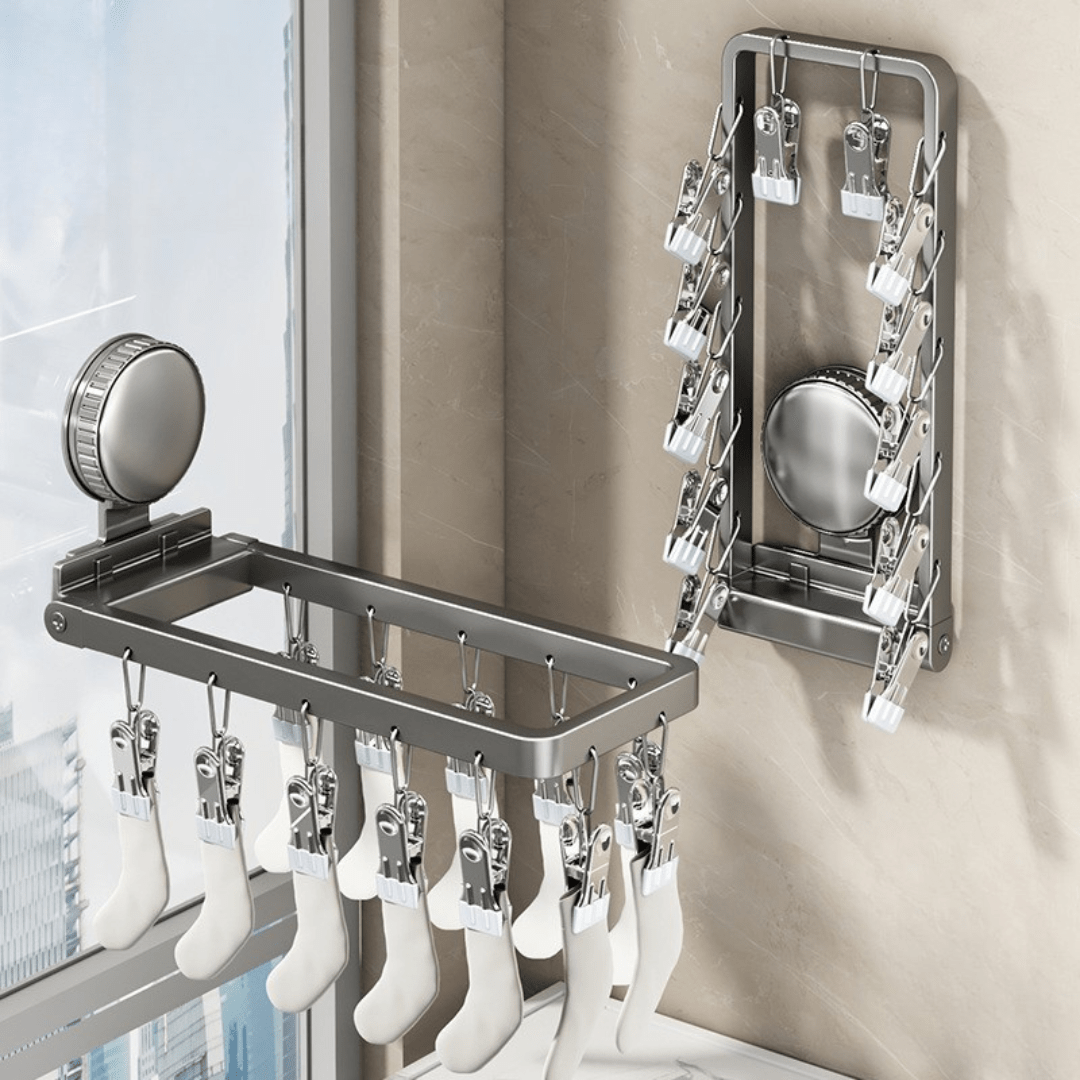 Carbon Steel Foldable Suction Cup Sock Drying Rack