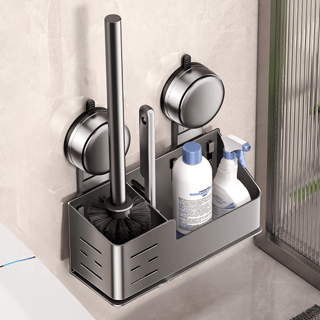 Wall-Mounted Suction Cup Toilet Brush with Storage Holder