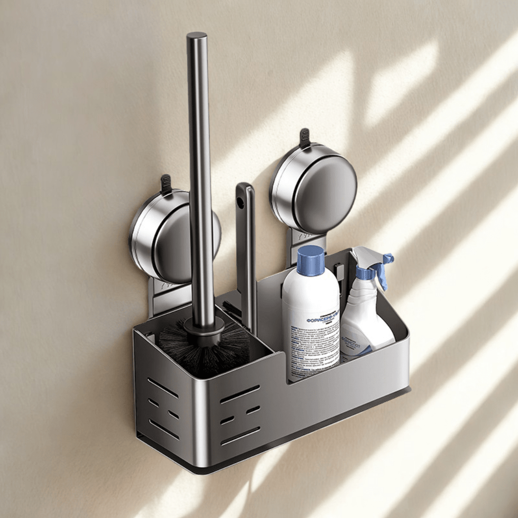 Wall-Mounted Suction Cup Toilet Brush with Storage Holder