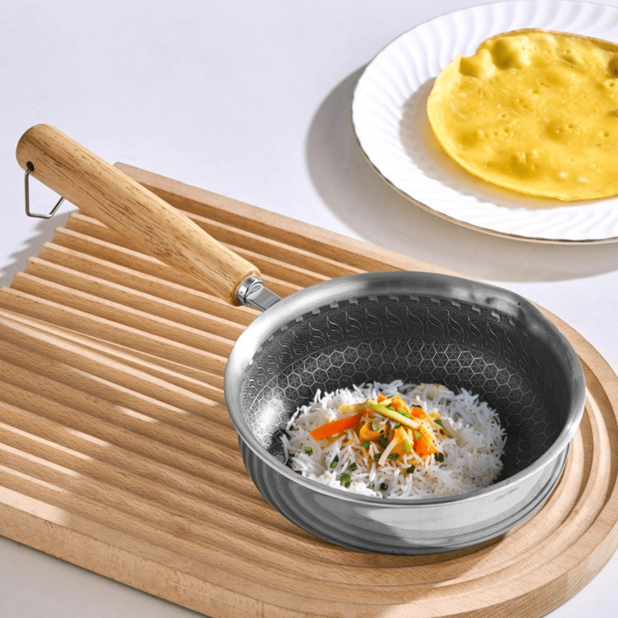 Stainless Steel Nonstick Mini Frying Pan with Wooden Handle (13cm)