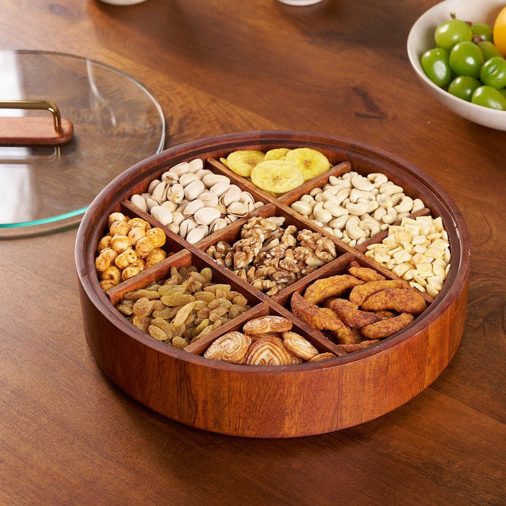 9-Compartment Bamboo Serving Tray With Lid