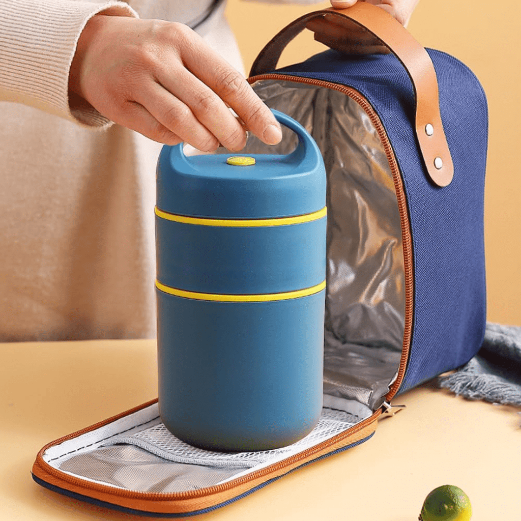 2-Tier Stainless Steel Insulated Lunch Box with Bag (680ml)