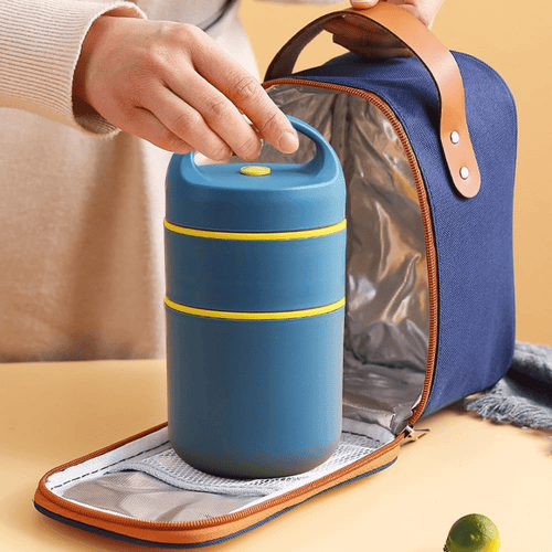2-Tier Stainless Steel Insulated Lunch Box with Bag (680ml)
