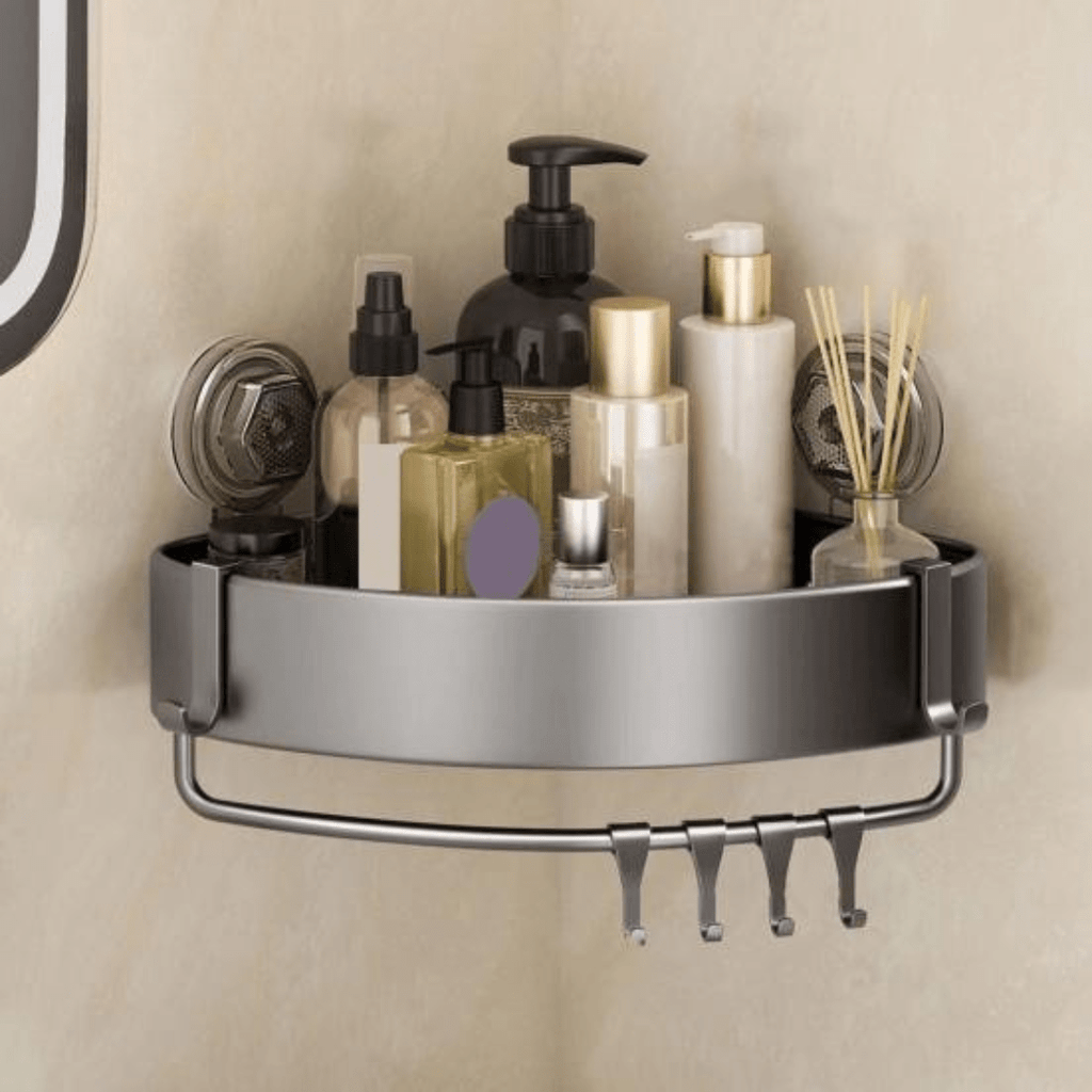Bathroom Wall Mounted Corner Storage Rack Organizer With Hooks