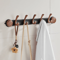 Wall-Mounted 5-Hook Rack with Vacuum Suction and Wood Finish