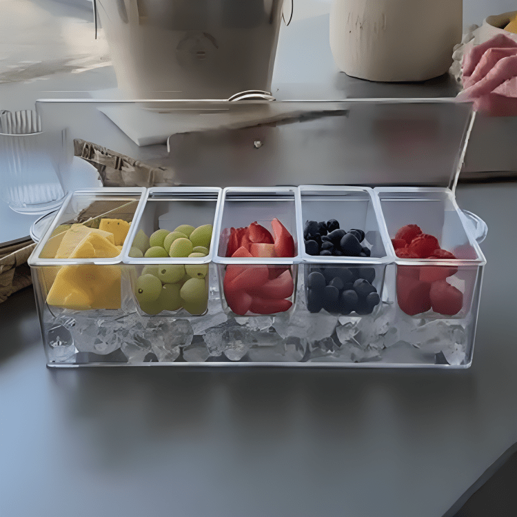 4 Removable Compartments Ice Chilled Condiment Tray