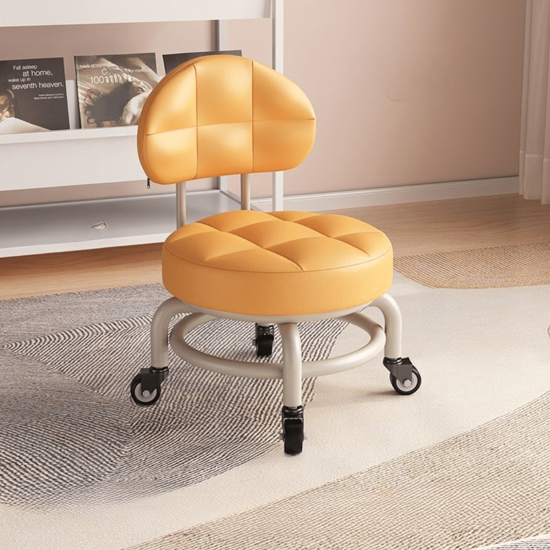 360° Smooth Rotation Rolling Stool with Backrest