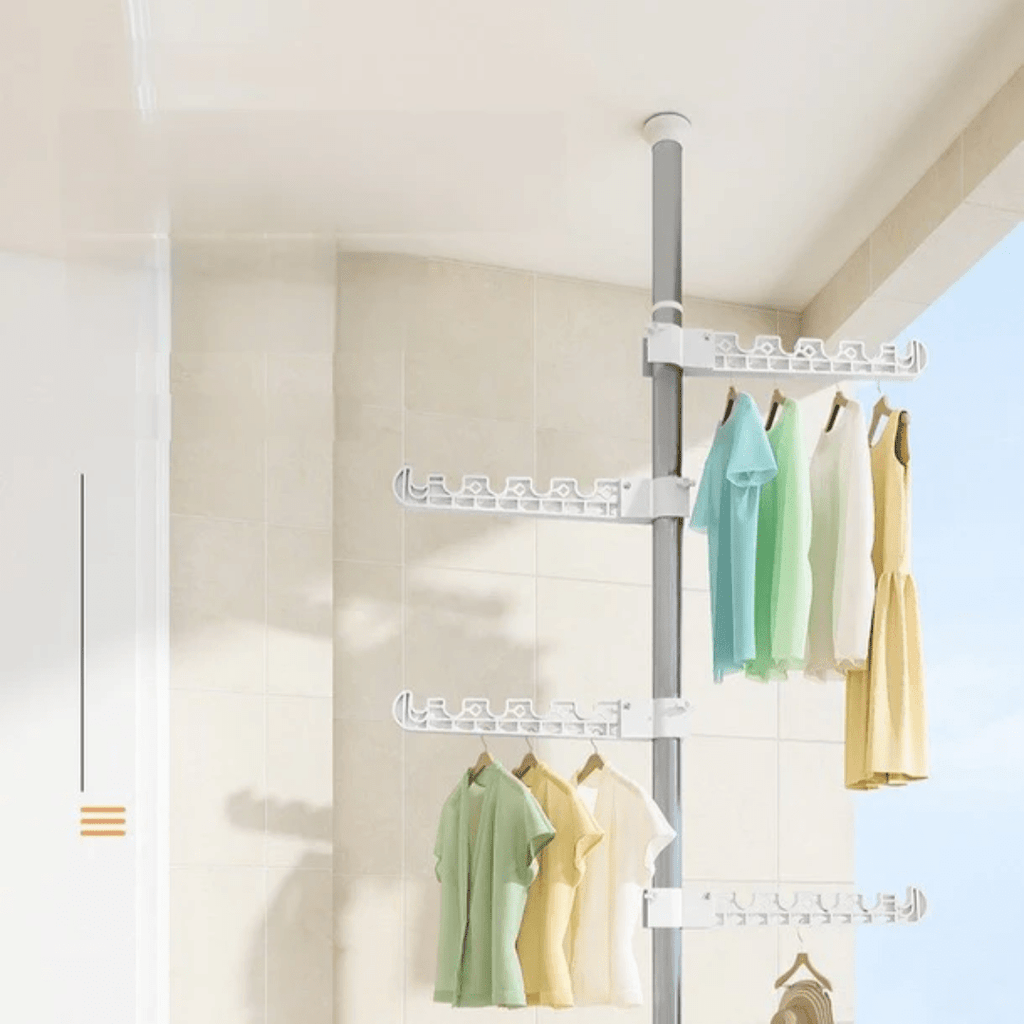 Adjustable Floor-to-Ceiling Clothes Rack with Multi Hooks