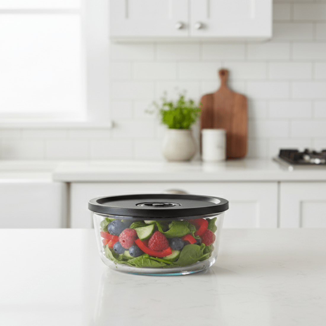 Vacuum Glass Storage Container with Date Tracker Lid