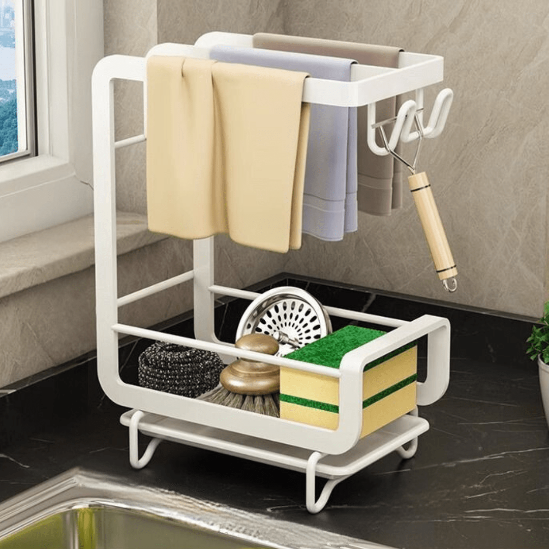 Wall-Mounted Bathroom Organizer Rack with Hooks & Storage Shelf