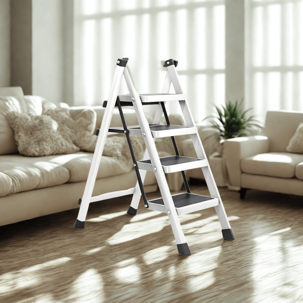 4-Step Foldable Iron Ladder with Anti-Slip Pedals