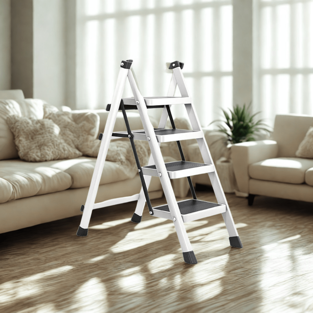 4-Step Foldable Iron Ladder with Anti-Slip Pedals