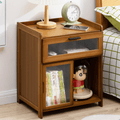 Bamboo Bedside Table with Silent Sliding Drawer & Clear Panel (42cm)