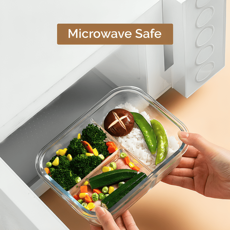 3-Compartment Rectangle Glass Food Container (1050ml)