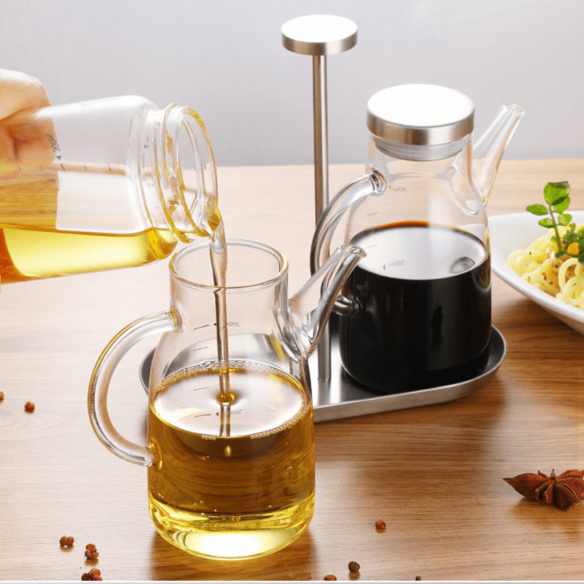Borosilicate Seasoning Oil Dispenser with Stand Set of 2 (200ml Each)