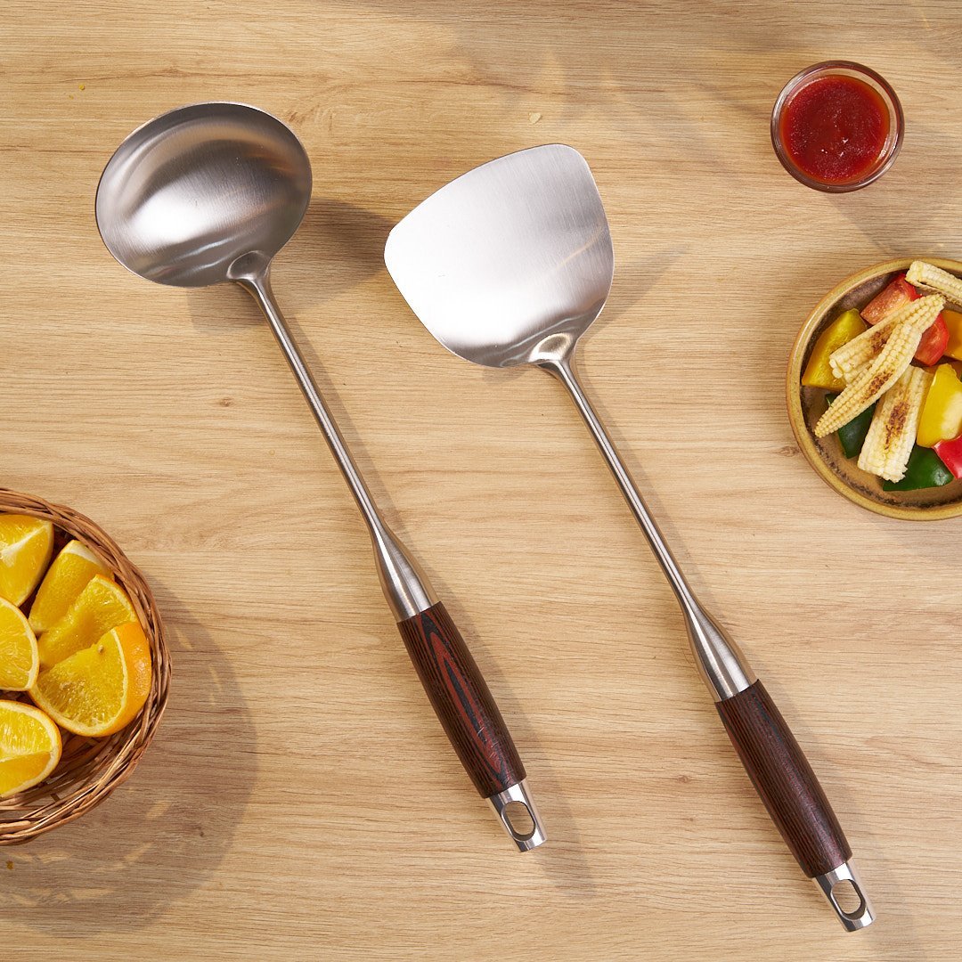 Stainless Steel Kitchen Frying Spoon (2 Piece Set)