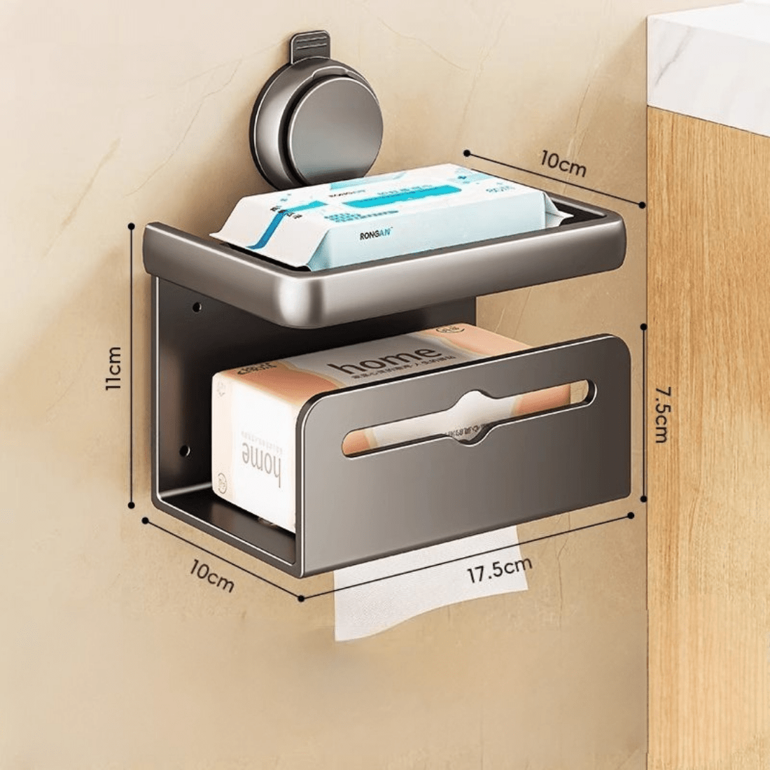 Wall-Mounted Toilet Paper Box with Removable Suction Cup