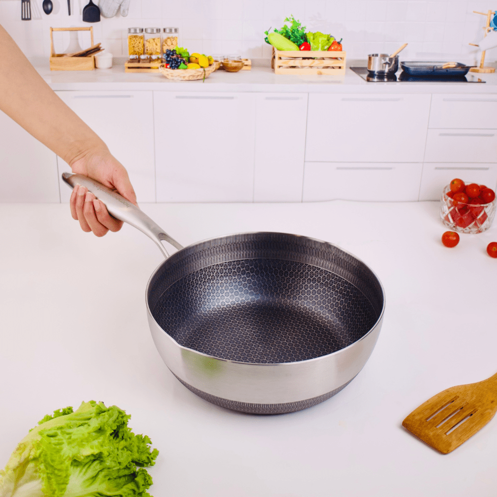 Stainless Steel Honeycomb Non-Stick Frying Pan With Lid(24cm)