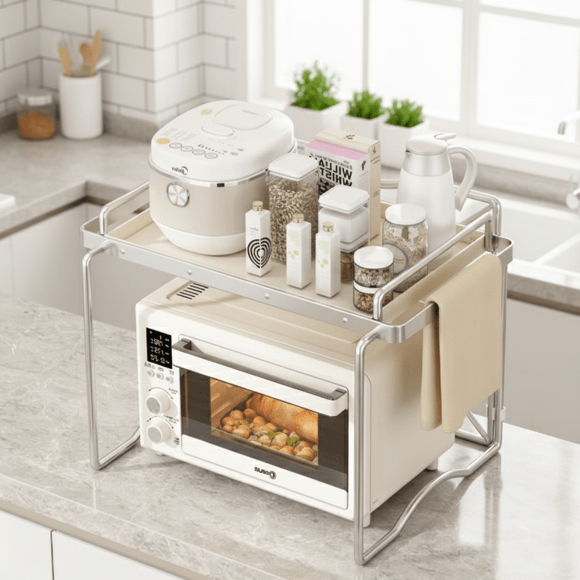 Carbon Steel Multifunctional Foldable Kitchen Storage Rack(64cm)