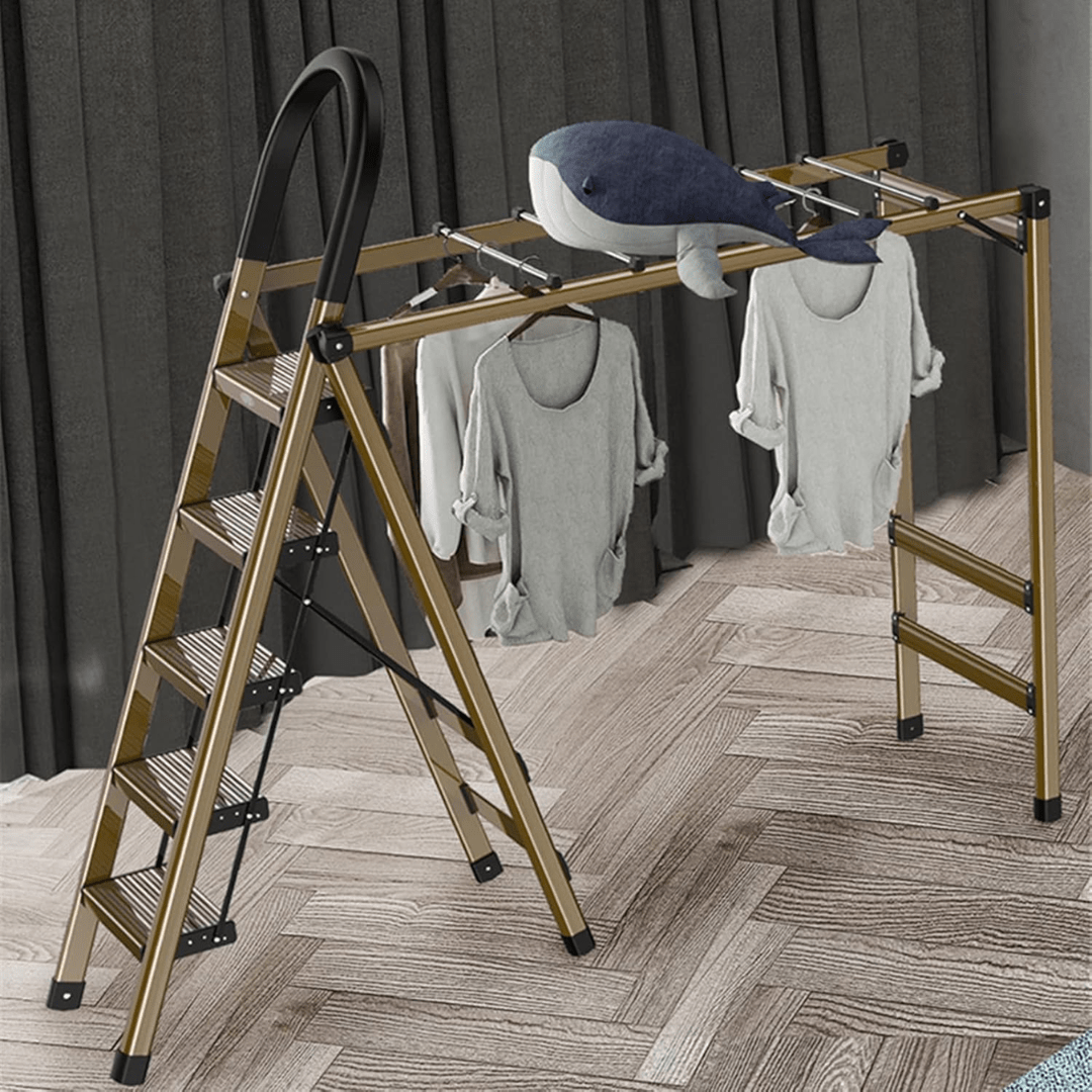 2-in-1 Aluminum 5 Steps Folding Ladder with Drying Rack