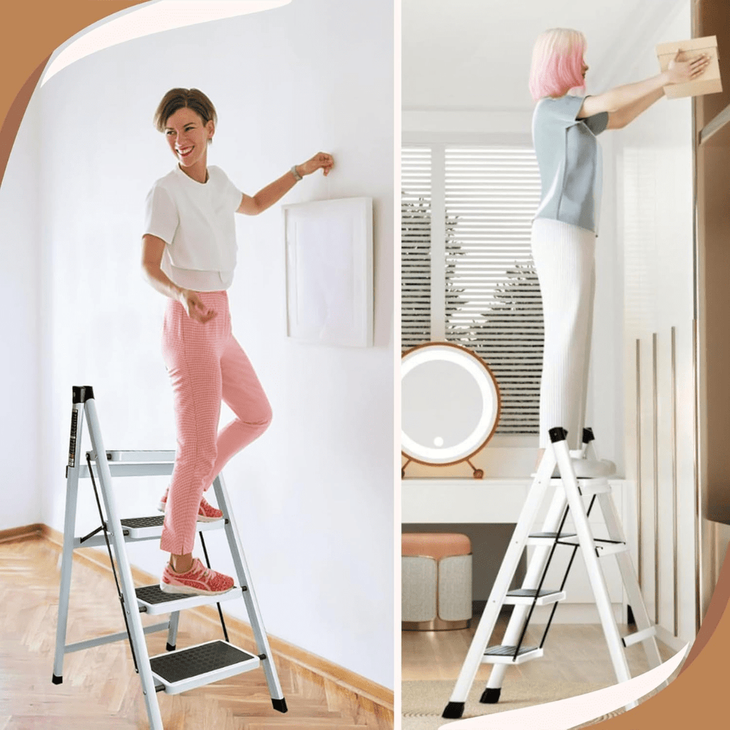 4-Step Foldable Iron Ladder with Anti-Slip Pedals