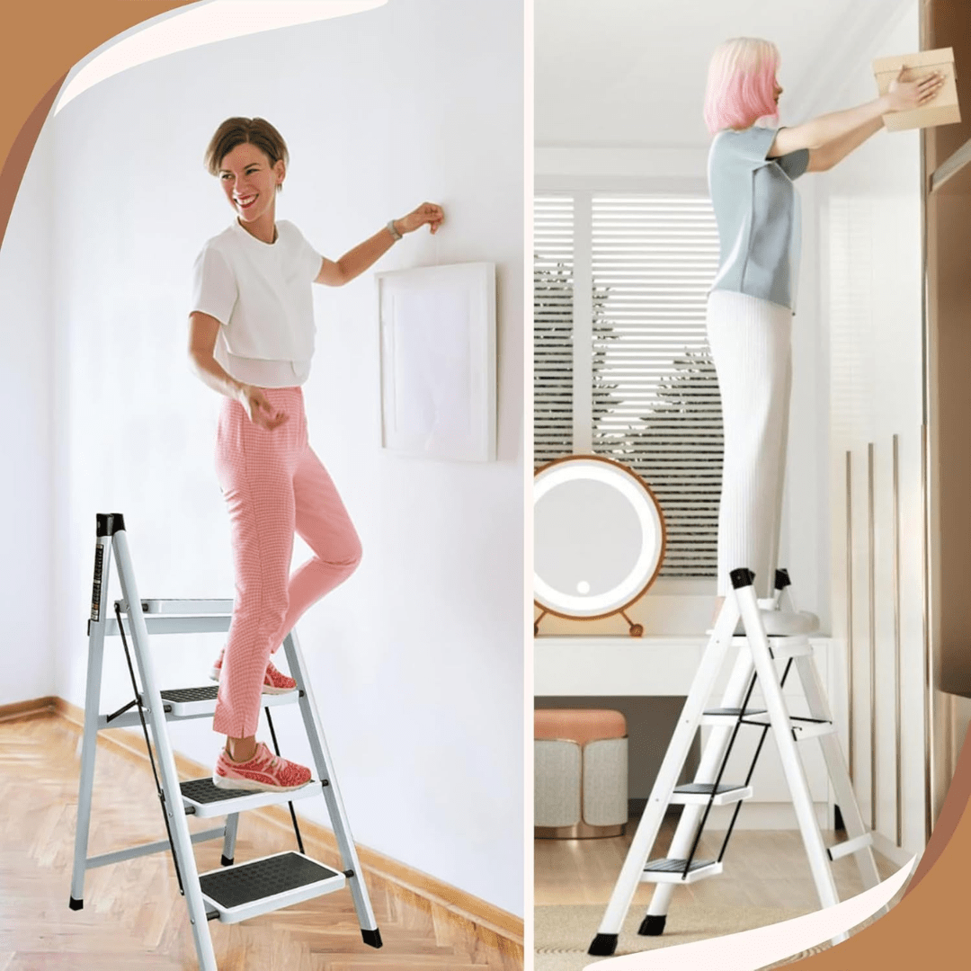 4-Step Foldable Iron Ladder with Anti-Slip Pedals