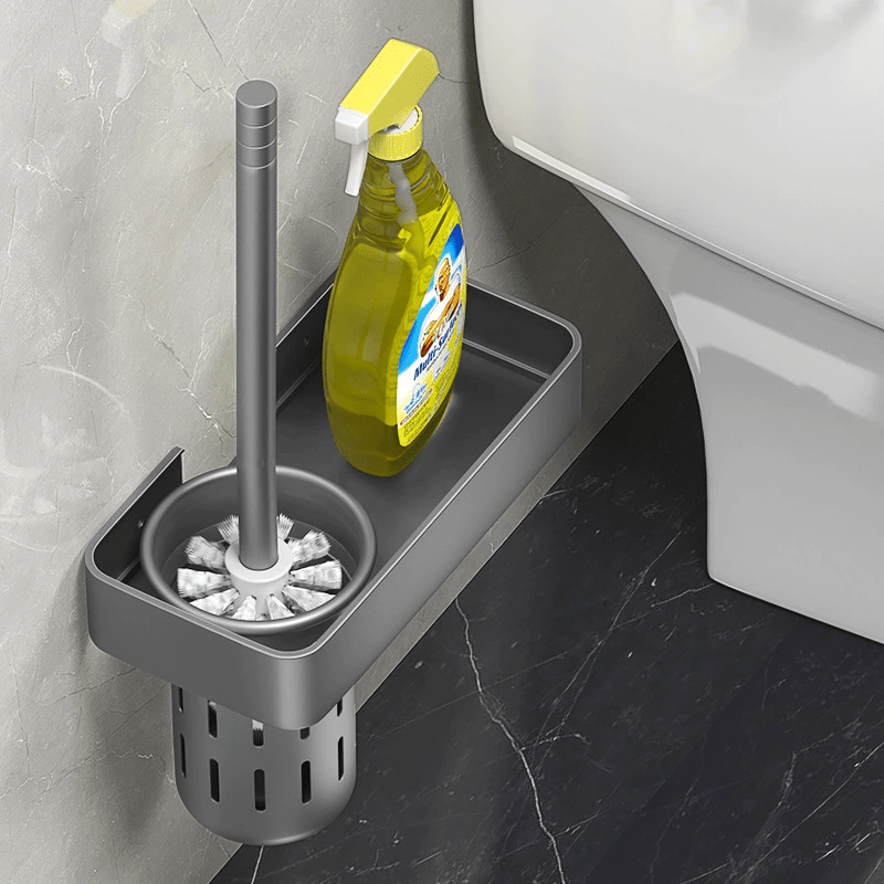 Wall-Mounted Aluminum Toilet Brush Holder with Storage Rack