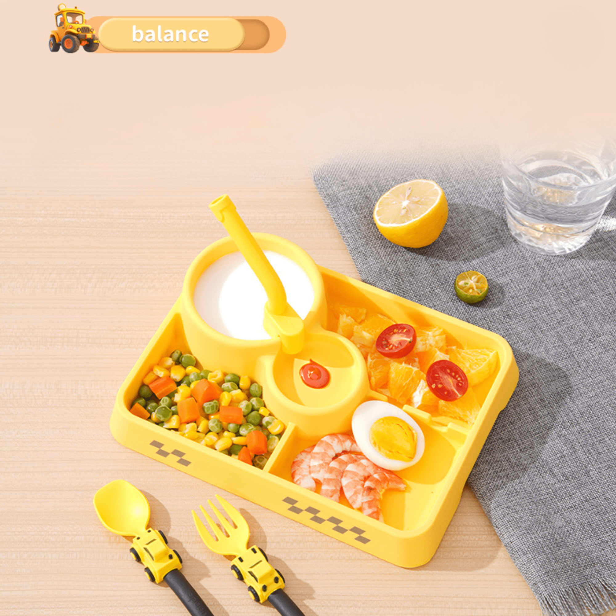 Baby Feeding Construction Themed Dinnerware Plate with Tractor Utensils