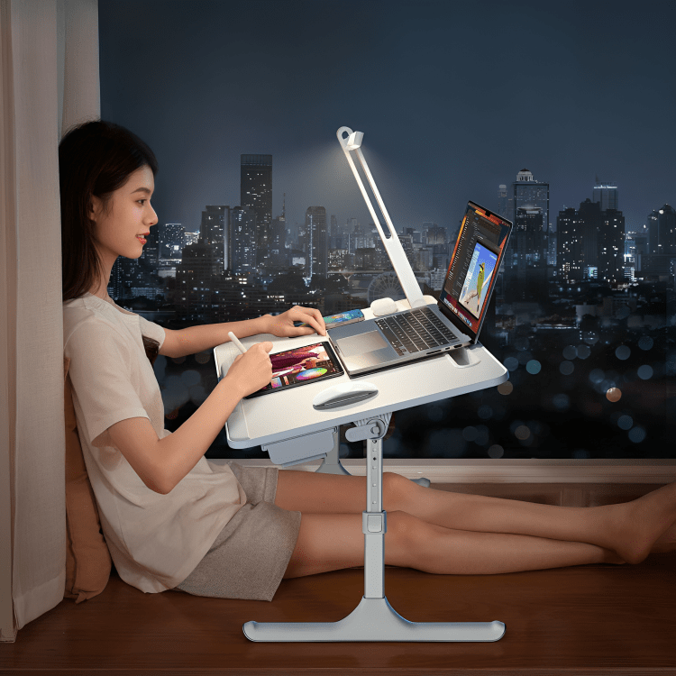 Adjustable Laptop Bed Desk with LED Lamp & Foldable Design (60cm)