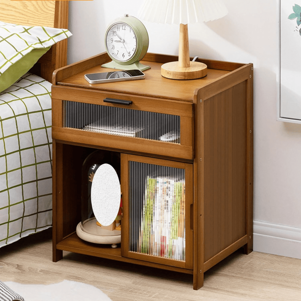 Bamboo Bedside Table with Silent Sliding Drawer & Clear Panel (42cm)