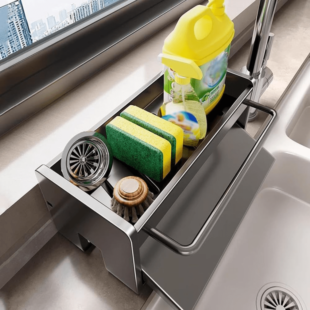 Carbon Steel Sponge & Dishcloth Holder with Auto Drain