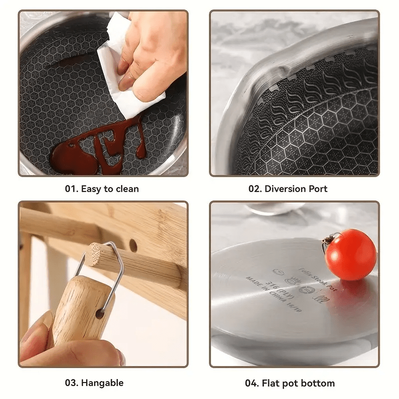 Stainless Steel Nonstick Mini Frying Pan with Wooden Handle (13cm)