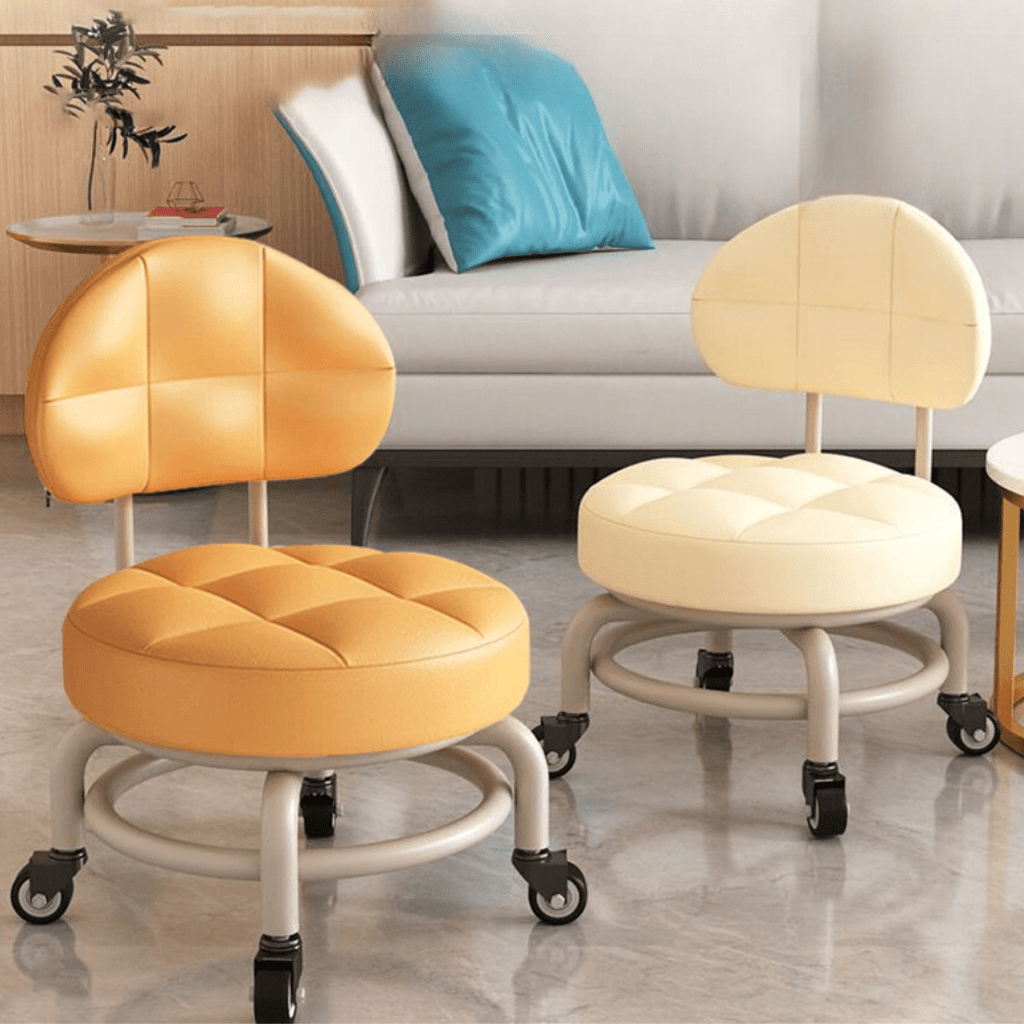360° Smooth Rotation Rolling Stool with Backrest