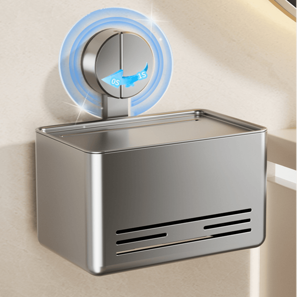 Wall-Mounted Suction Cup Toilet Tissue Box with Storage Shelf