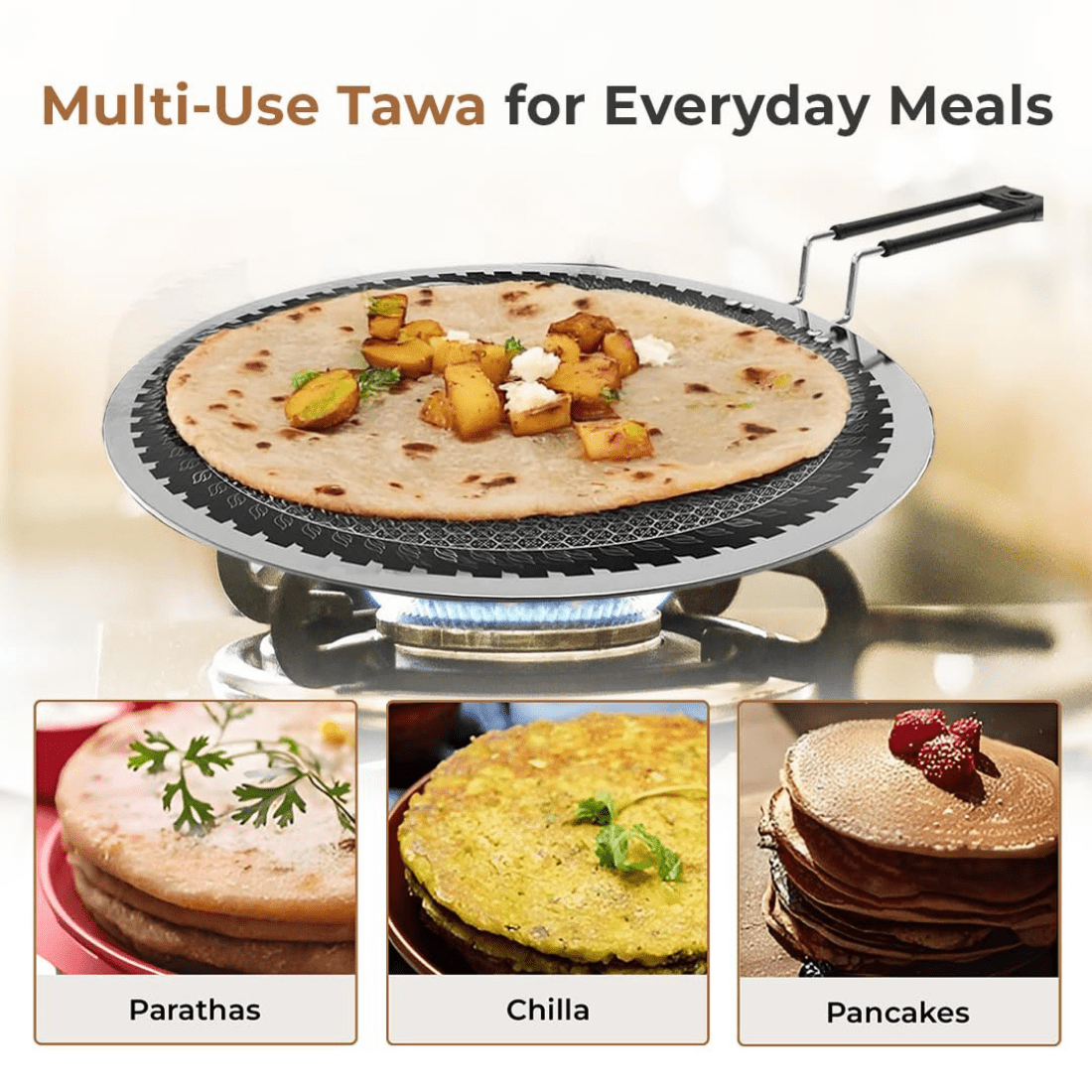 Tri-Ply Stainless Steel Honeycomb Non-Stick Tawa(23cm)