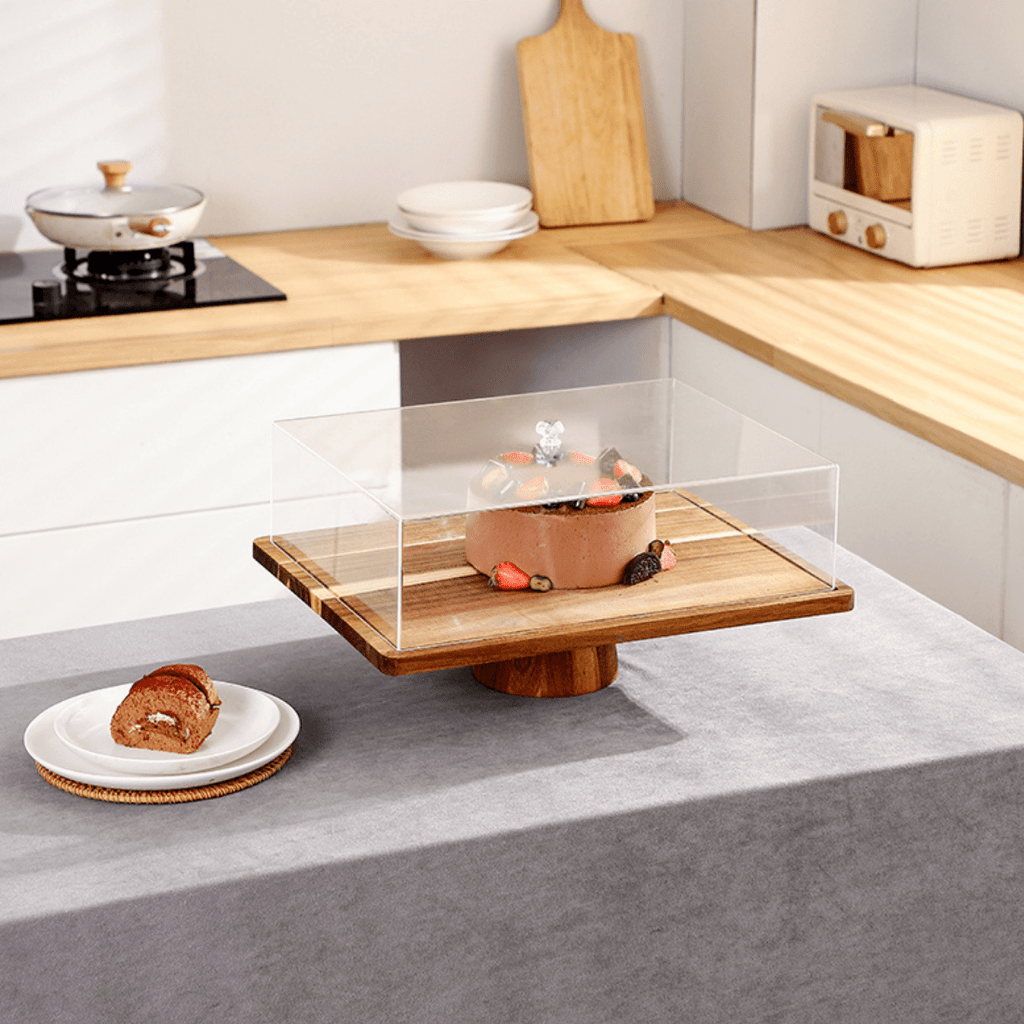 2-in-1 Wooden Dessert Stand with Lid and Serving Tray (43cm)