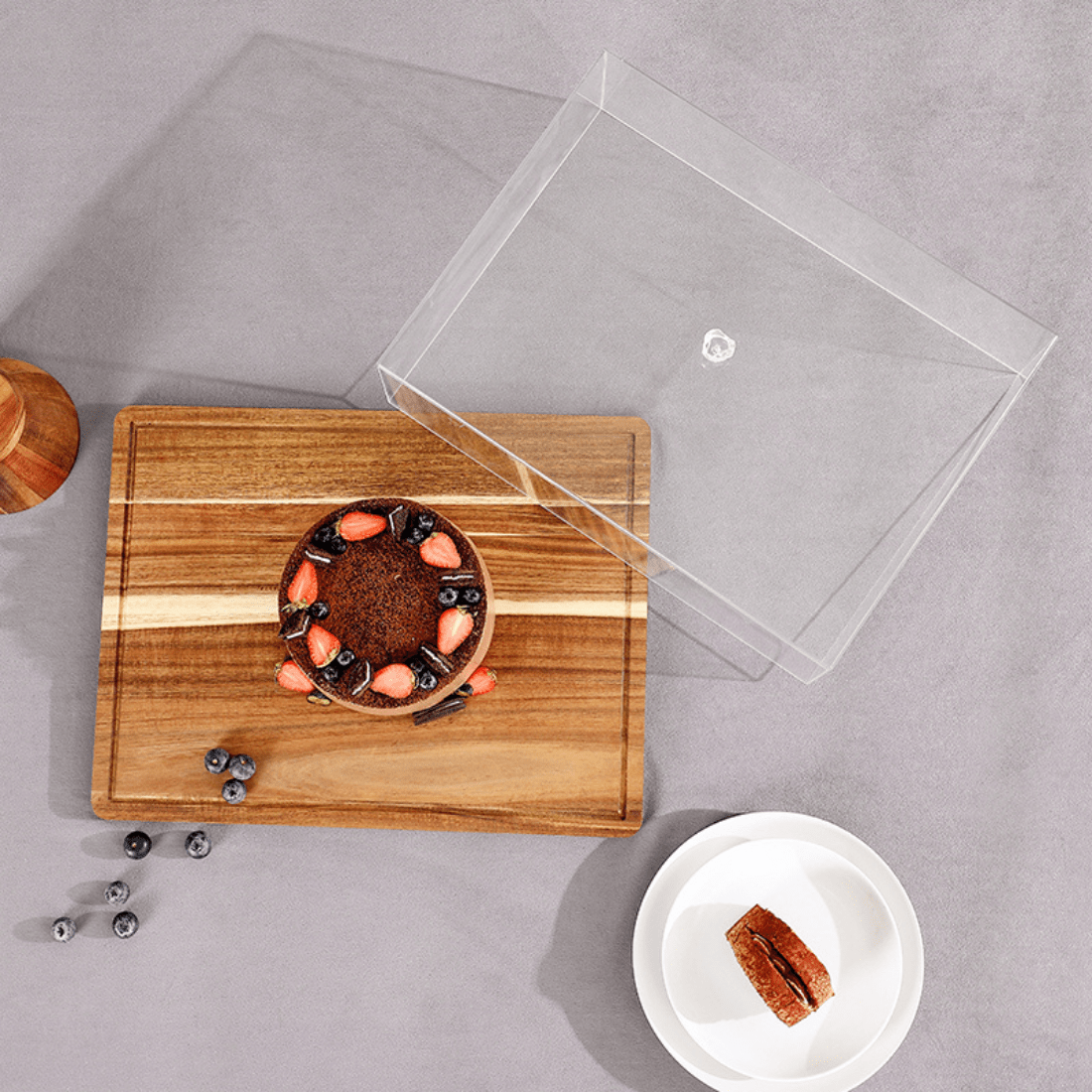 2-in-1 Wooden Dessert Stand with Lid and Serving Tray (43cm)