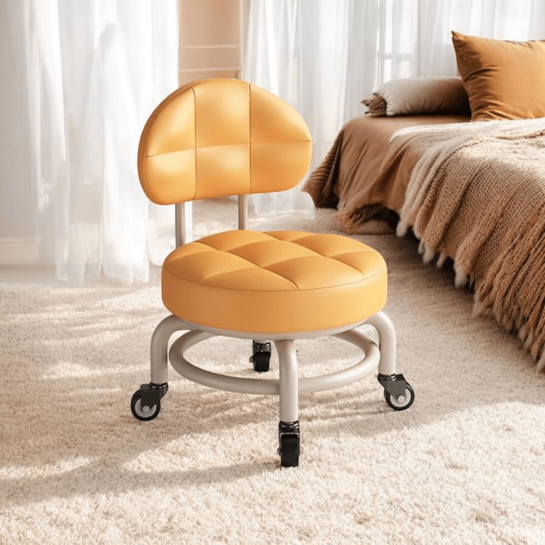 360° Smooth Rotation Rolling Stool with Backrest