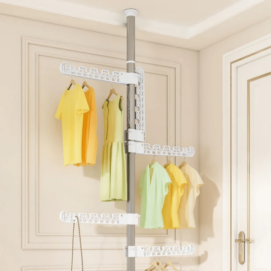 Adjustable Floor-to-Ceiling Clothes Rack with Multi Hooks