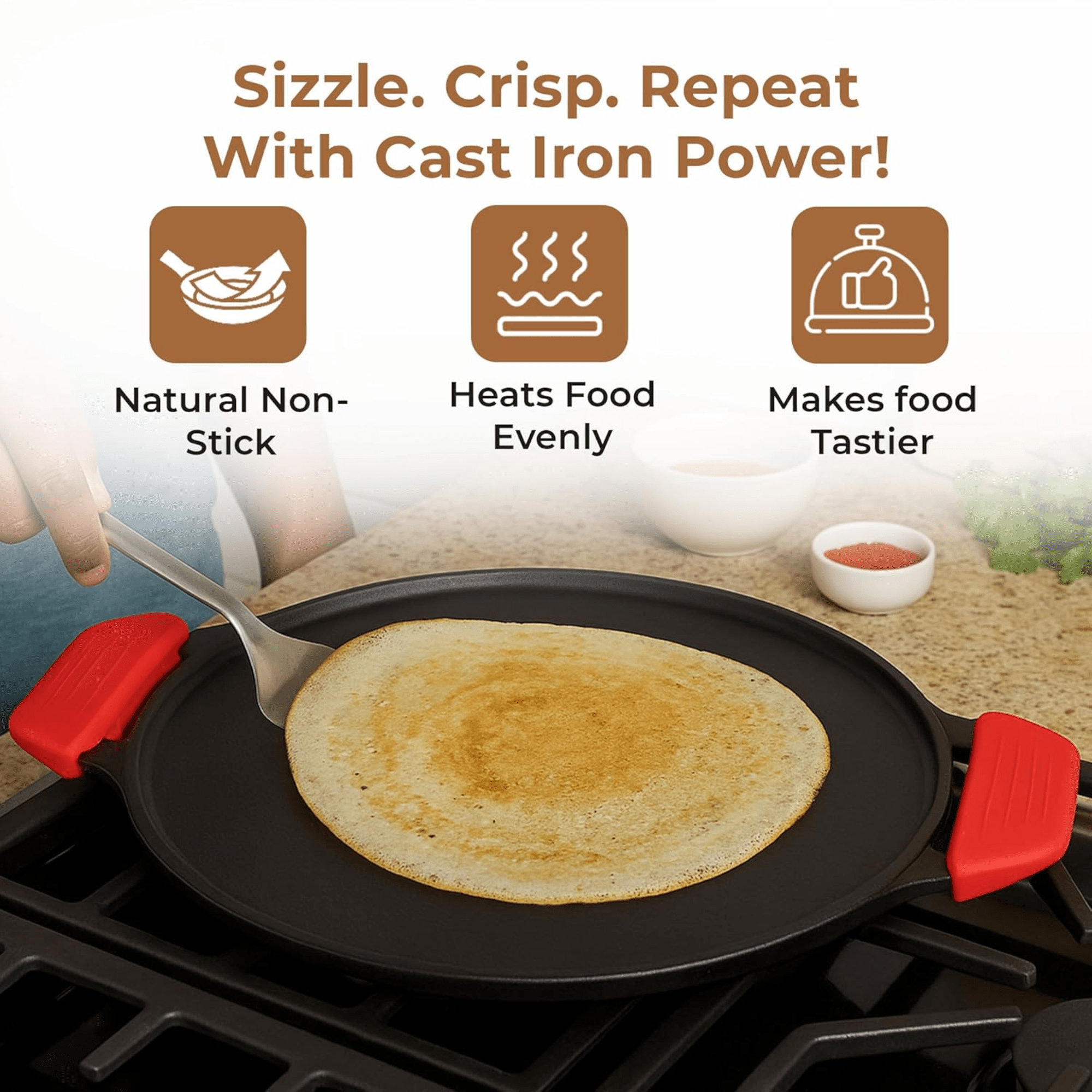 Cast Iron 2-in-1 30cm Reversible Tawa and Grill Pan