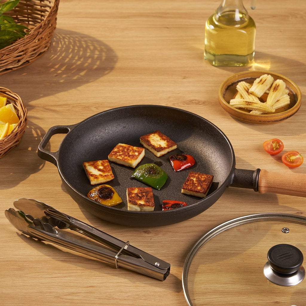 Ultra Heat Cast Iron Skillet Pan with Wooden Handle(22cm)