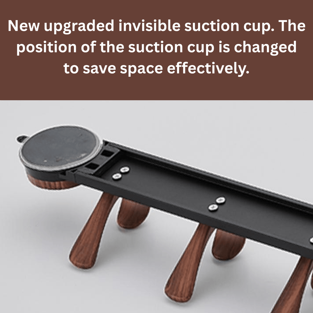 Wall-Mounted 5-Hook Rack with Vacuum Suction and Wood Finish