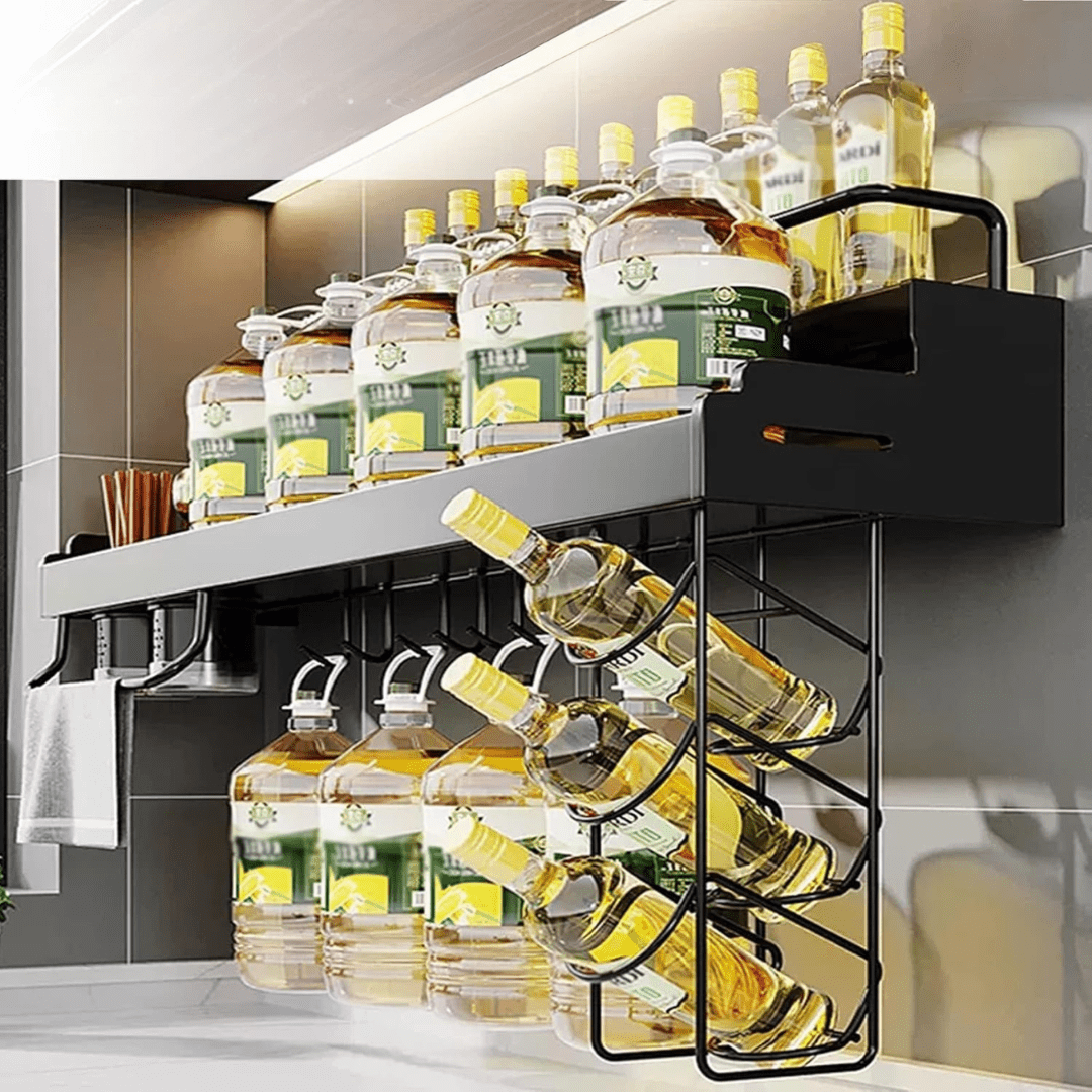 Wall-Mounted Multifunctional Stainless Steel Kitchen Storage Organizer (60cm)