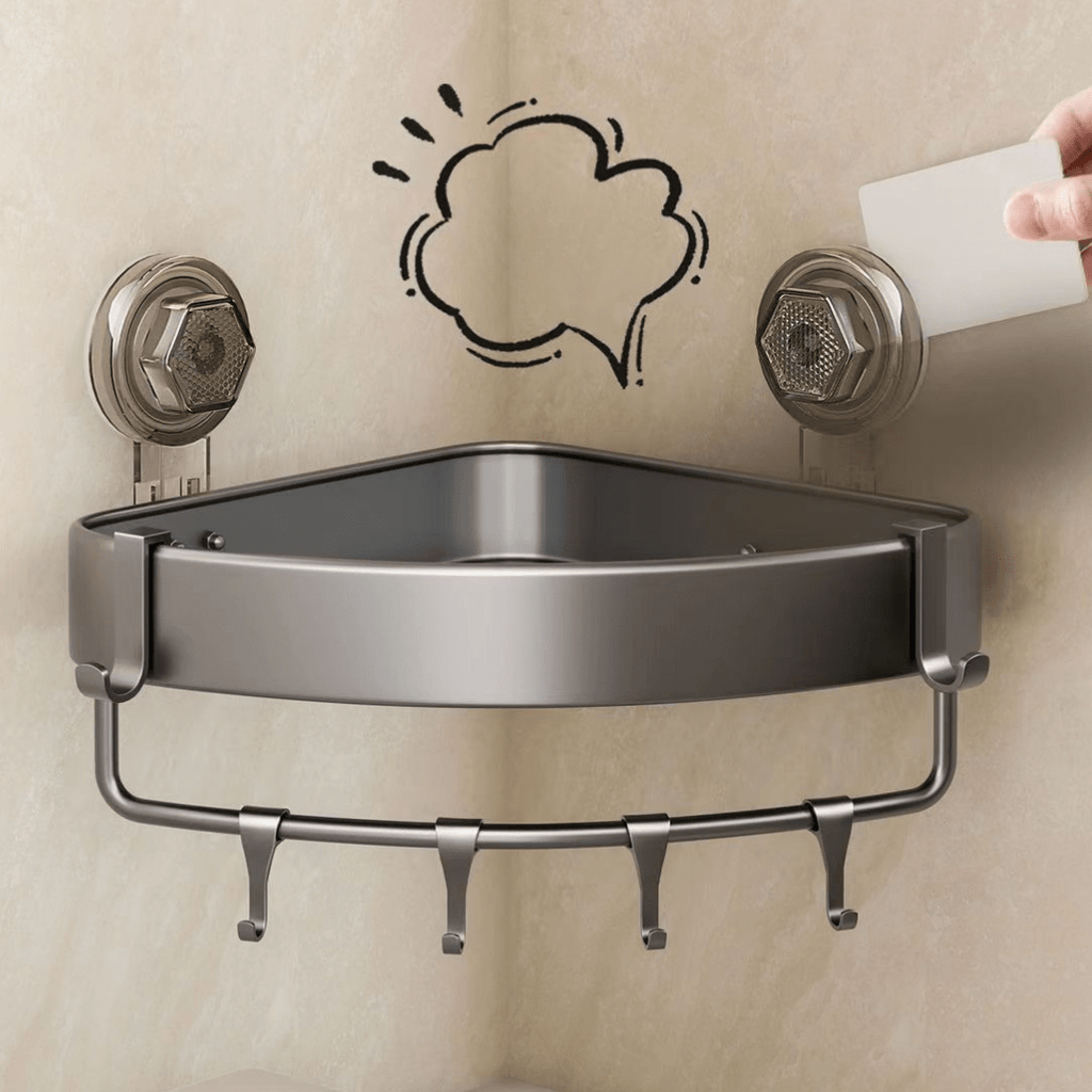 Bathroom Wall Mounted Corner Storage Rack Organizer With Hooks